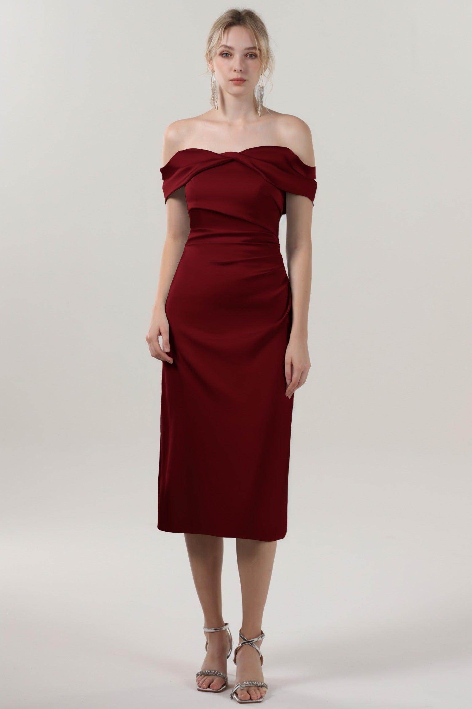 Sheath-Column Midi Luxe Satin Bridesmaid Dress CS0610BM - COCOMELODY